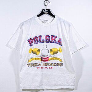 Polska Vodka Drinking Team T-Shirt Large VTG 90s Funny Joke Retro